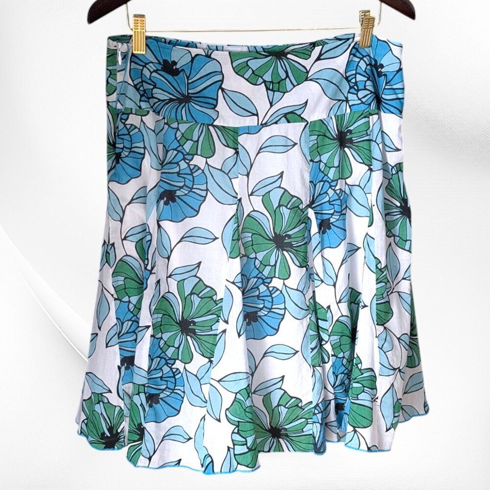Apt. 9 Side Zip Knee Length Blue & White Floral A-Line Skirt Size 12